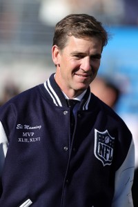 Super Bowl MVP Eli Manning looks on prior to Super Bowl LX between the Seattle Seahawks and the New England Patriots at Levi's Stadium on February 08, 2026 in Santa Clara, California.