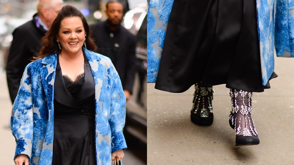 Melissa McCarthy is seen outside 'The Late Show with Stephen Colbert' on Feb. 19, 2026 in New York City.