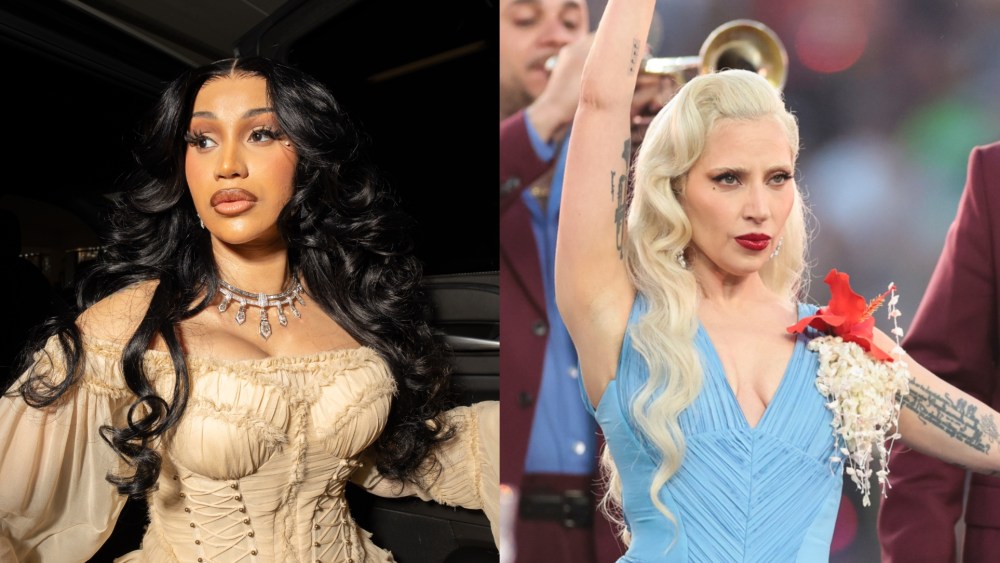 Cardi B and Lady Gaga at Super Bowl LX on Sunday.