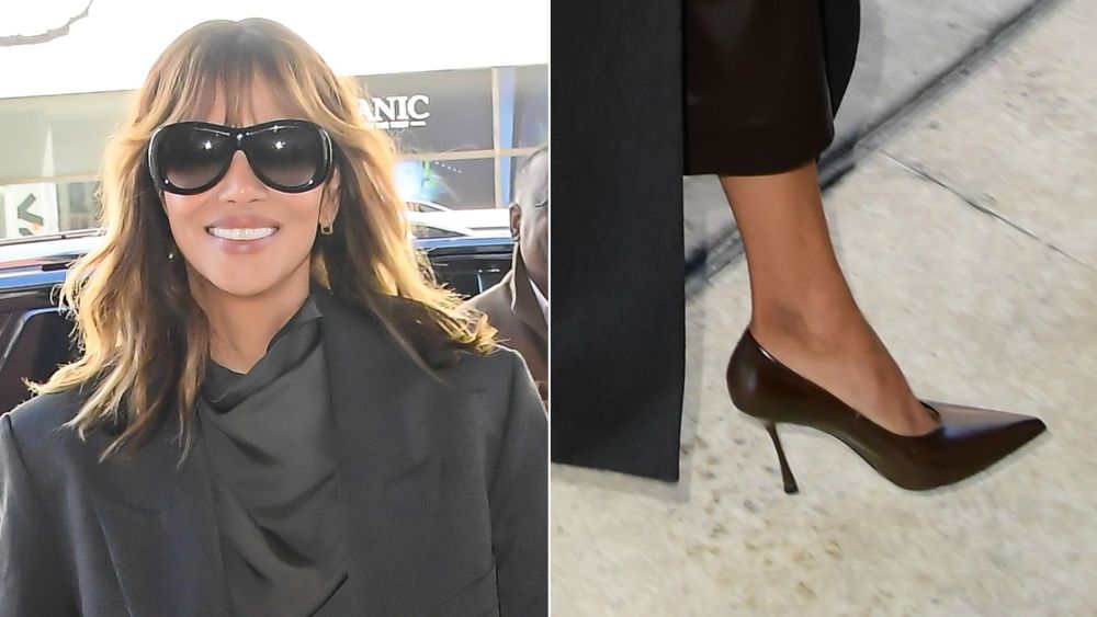 Halle Berry steps out in Jude's Kiss Pump in brown leather while out in New York City on Tuesday.