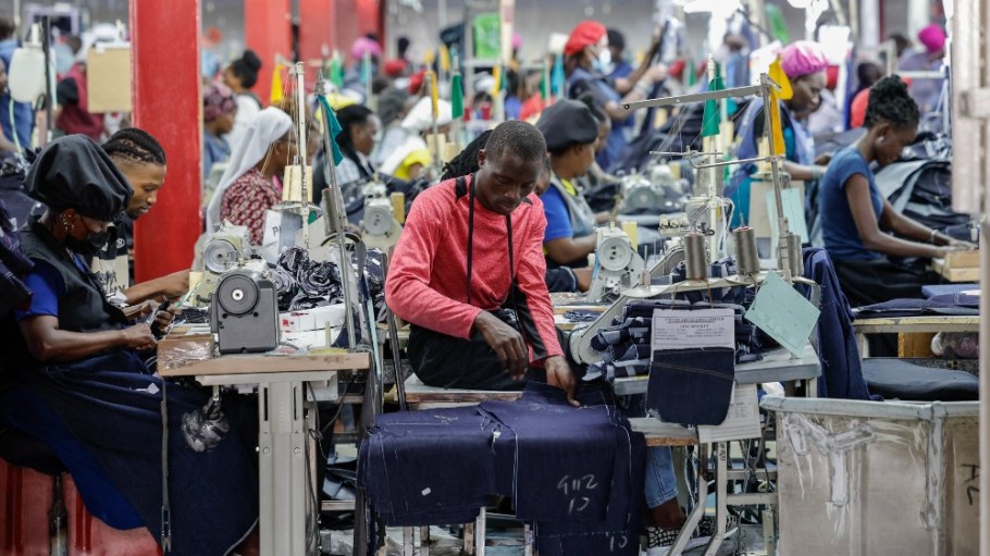 Workers sewing Levi’s, Wrangler jeans at the United Aryan textile factory at the Export Processing Zone (EPZ) in Nairobi on Feb. 4, 2025.