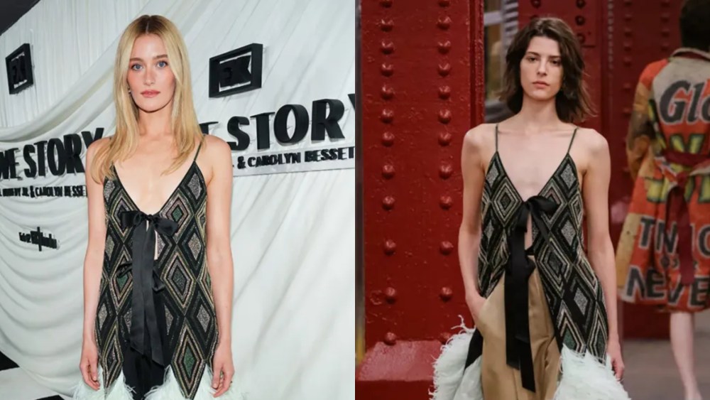 Sarah Pidgeon at FX's "Love Story: John F. Kennedy Jr. & Carolyn Bessette" premiere on Feb. 3 in New York City, left. Chanel's pre-fall 2026 collection, right.