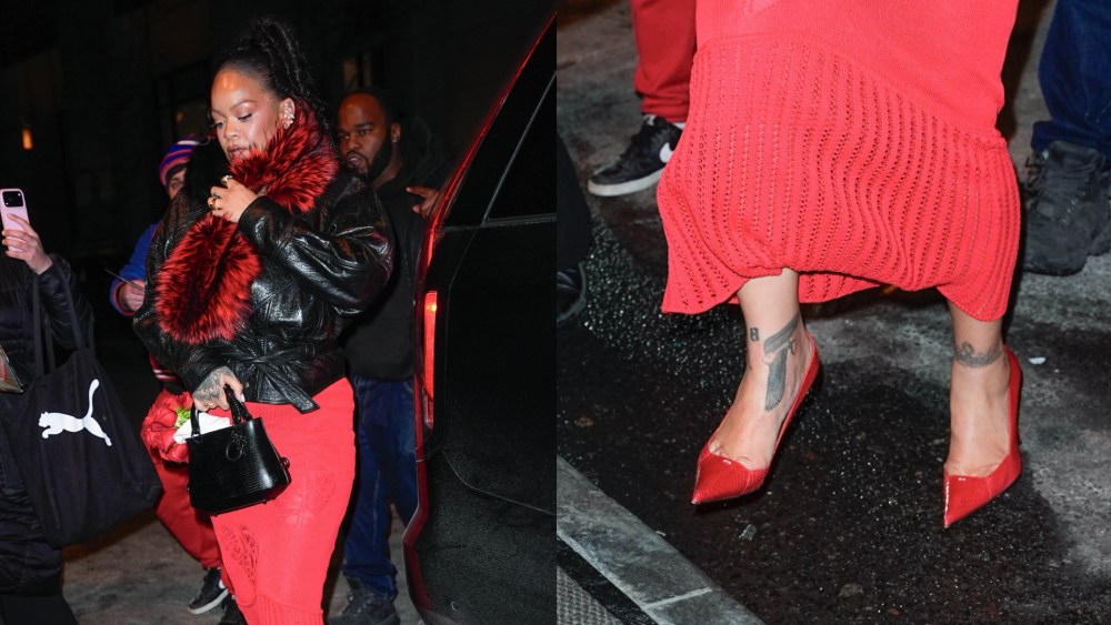 On Saturday, Rihanna celebrated Valentine's Day with boyfriend A$AP Rocky in romantic red pumps.