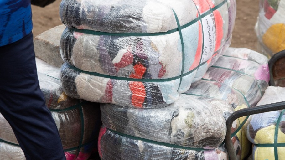 Bales of used clothing.