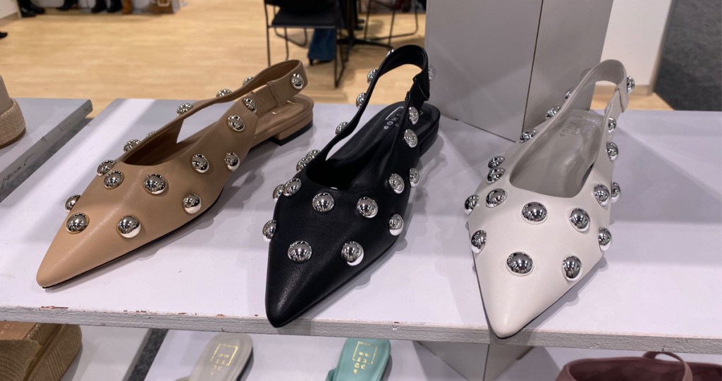 Shu Shop pointy-toe slingback flat shoes with oversized stud details