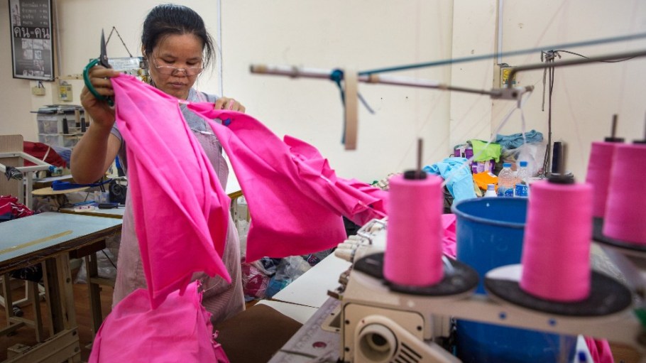 A garment worker at a factory in Bangkok, Thailand.