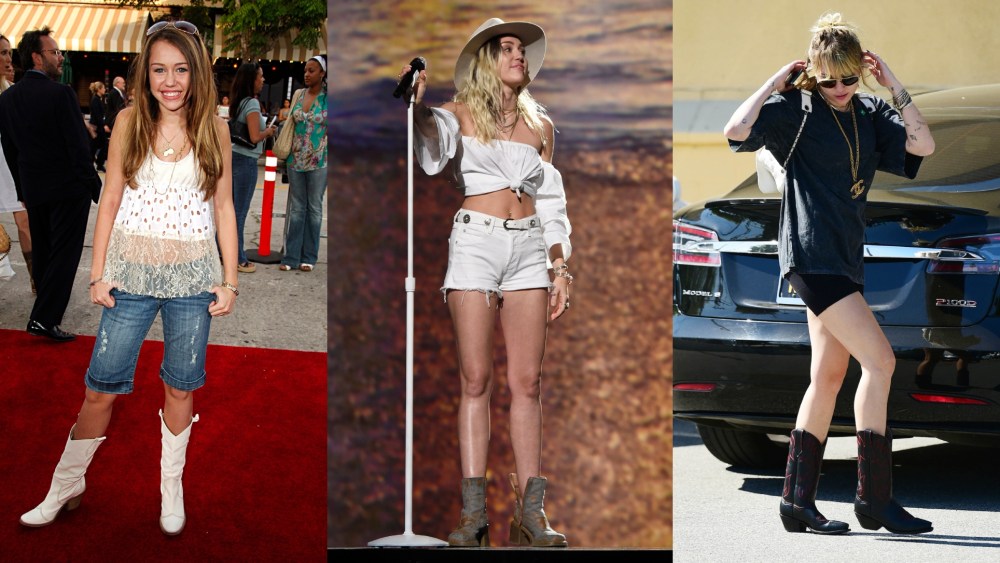 Miley Cyrus in 2006, 2017 and 2019.