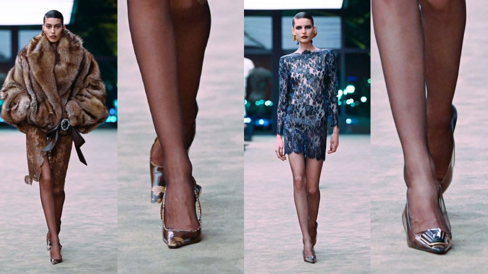 Model on the runway at the Saint Laurent fashion show as part of Paris Fashion Week Fall 2026 on March 3, 2026 in Paris, France.