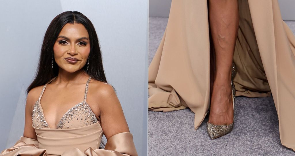 Mindy Kaling Shimmers in Christian Louboutin Crystal Pumps at the Vanity Fair Oscars Party