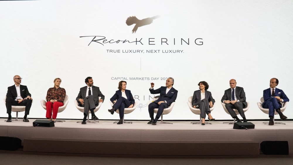 CEO Luca de Meo during a question-and-answer session with senior group executives at Kering's Capital Markets Day in Florence, Italy.