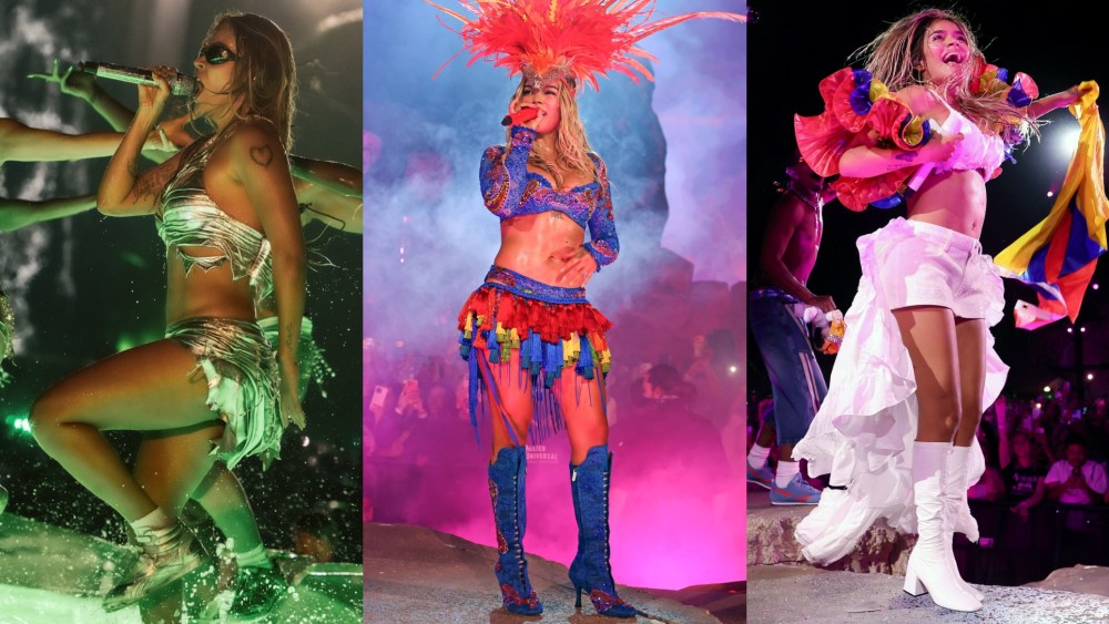 Headliner Karol G performing during weekend one of the Coachella Valley Music and Arts Festival on April 12, 2026 in Indio, Calif.