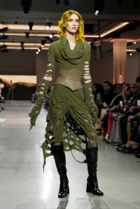 A model walks the runway wearing a look by LIM student designers Jessie Stahnke, Jake Pochowicz, Nicole Parrella, and Daniel Ferguson during LIM College's 81st Annual Fashion Show "Global Fashion Fusion" at The Glasshouse on April 10, 2026 in New York City.