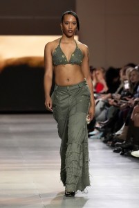 A model walks the runway wearing a look by LIM student designer Jennifer Golder during LIM College's 81st Annual Fashion Show "Global Fashion Fusion" at The Glasshouse on April 10, 2026 in New York City.