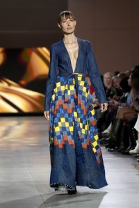 A model walks the runway wearing a look by Veronica Fletcher for Sonny Michael during LIM College's 81st Annual Fashion Show "Global Fashion Fusion" at The Glasshouse on April 10, 2026 in New York City.