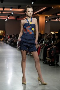 A model walks the runway wearing a look by Veronica Fletcher for Sonny Michael during LIM College's 81st Annual Fashion Show "Global Fashion Fusion" at The Glasshouse on April 10, 2026 in New York City.