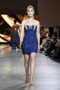 A model walks the runway wearing a look by Veronica Fletcher for Sonny Michael during LIM College's 81st Annual Fashion Show "Global Fashion Fusion" at The Glasshouse on April 10, 2026 in New York City.