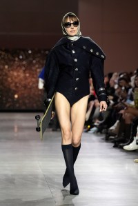 A model walks the runway wearing a look by ESMOD France student designer Farah Abidi during LIM College's 81st Annual Fashion Show "Global Fashion Fusion" at The Glasshouse on April 10, 2026 in New York City.