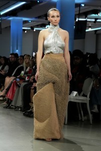 A model walks the runway wearing a look by ESMOD France student designer Martina Roses during LIM College's 81st Annual Fashion Show "Global Fashion Fusion" at The Glasshouse on April 10, 2026 in New York City.