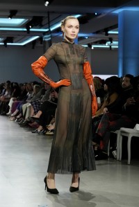 A model walks the runway wearing a look by ESMOD France student designer Marion Badin during LIM College's 81st Annual Fashion Show "Global Fashion Fusion" at The Glasshouse on April 10, 2026 in New York City.