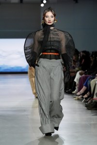 A model walks the runway wearing a look by ESMOD France student designer Marion Badin during LIM College's 81st Annual Fashion Show "Global Fashion Fusion" at The Glasshouse on April 10, 2026 in New York City.