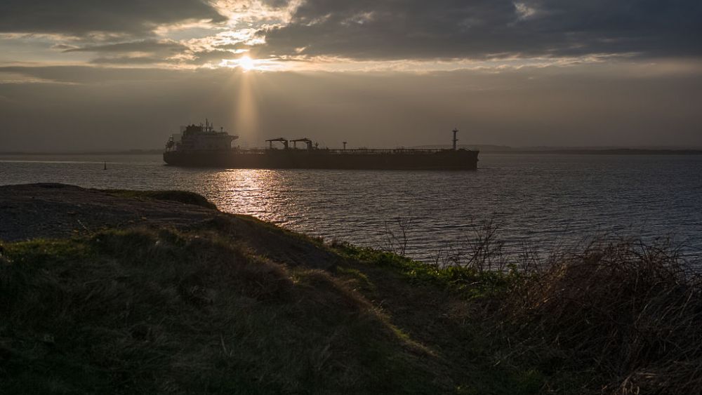 TEESSIDE, ENGLAND - MARCH 09: The ‘Tavistock Square’ crude oil tanker, leaves the ConocoPhillips oil terminal after loading on March 09, 2026 in Teesside, England.