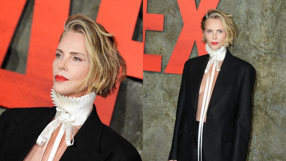 Charlize Theron wears Christian Dior at Netflix's "Apex" premiere on April 22 in New York City.