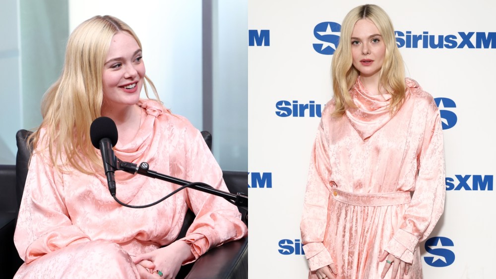 Elle Fanning wears Alberta Ferretti at SiriusXM Studios on April 6 in New York City.