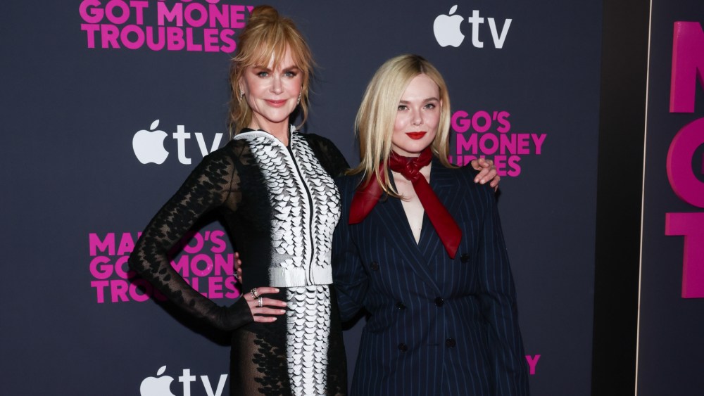Nicole Kidman wears Schiaparelli and Elle Fanning wears Givenchy at the Apple TV Series “Margo’s Got Money Troubles” premiere on April 8 in New York City.