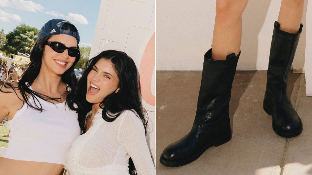 Kendall Jenner wearing what appear to be Ann Demeulemeester's black Bente boots as she poses next to her sister Kylie Jenner at 818 Outpost at Coachella on Friday night.