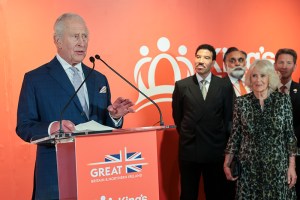 NEW YORK, NEW YORK - APRIL 29: King Charles III addresses attendees as Lionel Richie (C)and Queen Camilla watch during the King's Trust Global Gala at Rockefeller Center during a state visit on April 29, 2026 in New York City. In his first visit to the U.S. as the British monarch, King Charles III toured the nation's capital where he met with U.S. President Trump at the White House and addressed a joint meeting of Congress before traveling to New York City as part of a multi-day trip to mark the United States of America's 250th anniversary of its independence. (Photo by Spencer Platt/Getty Images)