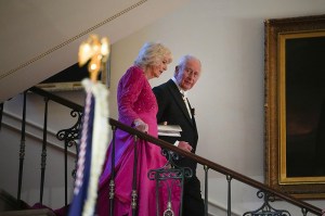 WASHINGTON, DC - APRIL 28:  King Charles III and Queen Camilla arrive for a state dinner at the White House on April 28, 2026 in Washington, DC. In his first visit to the U.S. as the British monarch, King Charles III addressed a joint meeting of Congress as part of a multi-day trip to the nation's capital, New York City, and Virginia celebrating the United States of America's 250th anniversary of its independence. (Photo by Andrew Harnik/Getty Images)