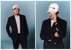 Tommy Hilfiger wool blazer. Tommy Hilfiger x Cadillac Formula 1® Team cotton t-shirt and cap. Richard Mille watch, worn throughout, Sergio’s own.