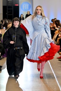 Designer Naïma Naas and a model walk the runway during the FIT's 2026 Future of Fashion runway show on May 07, 2026 in New York City.