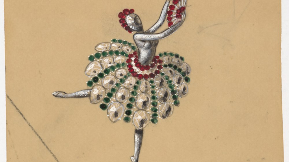 A gouaché of a dancer clip from the Van Cleef & Arpels archive.