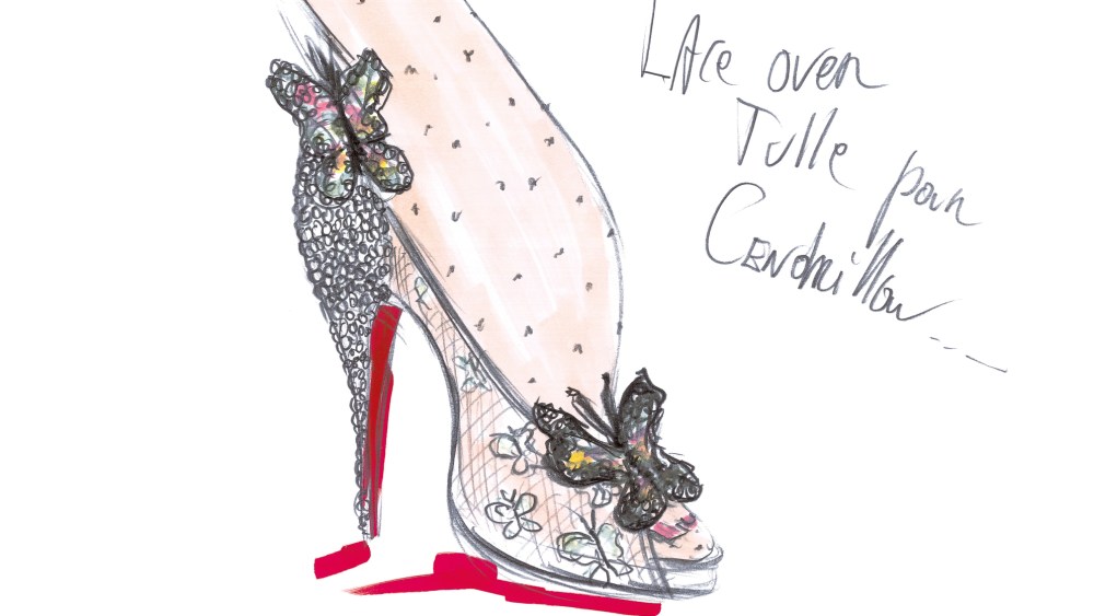 Christian Louboutin's sketch for his "Cinderella" slippers.