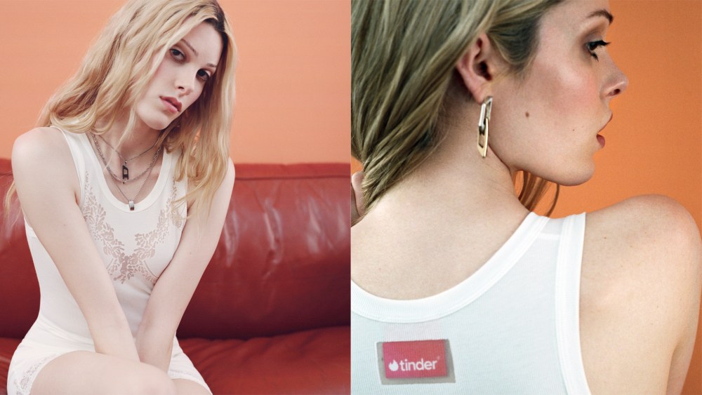 Gigi Goode wearing the Diesel x Tinder capsule collection.