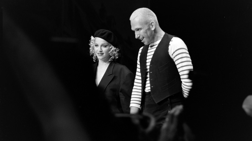 Madonna and Jean Paul Gaultier on the runway in 1992 at an amfAR benefit in Los Angeles.