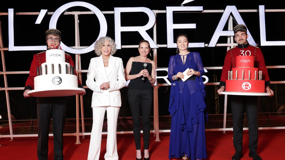 CANNES, FRANCE - MAY 13: Jane Fonda, Laetitia Toupet and Gong Li  attend Jane & Gong Li dinner celebration during the 79th Cannes Film Festival on May 13, 2026 in Cannes, France. (Photo by Arnold Jerocki/Getty Images for L'Oréal Paris)