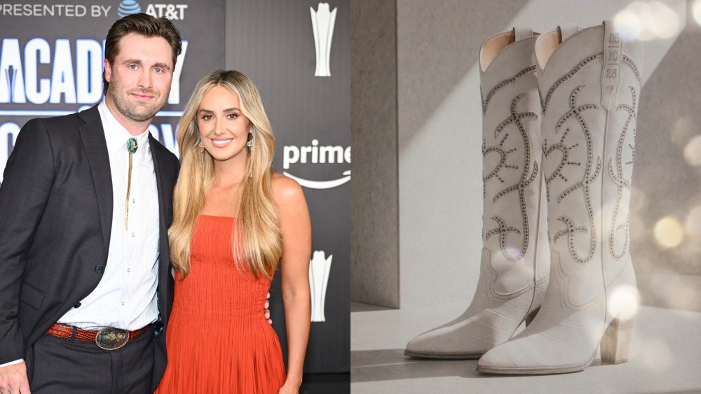 Left: Devlin Hodges and Lainey Wilson at The 61st Academy of Country Music Awards held at MGM Grand Garden Arena on May 17, 2026 in Las Vegas, Nevada.
Right: Lainey Wilson's custom wedding boots.