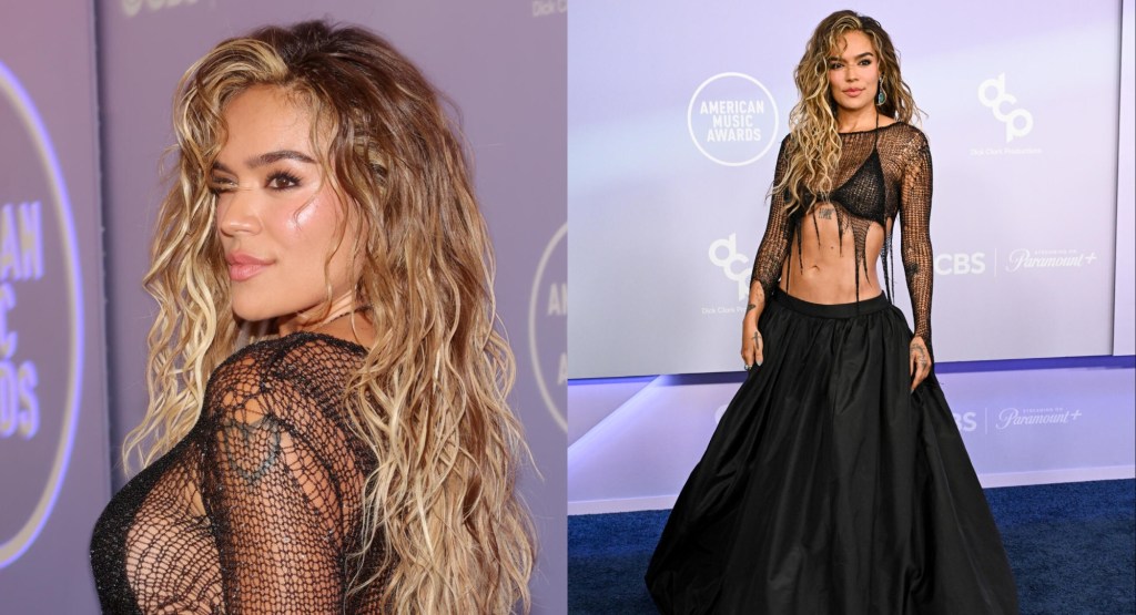 Karol G Embraces Dark Glamour in Sheer Two Piece for the 2026 American Music Awards Red Carpet