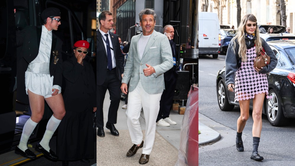 Hudson Williams, Patrick Dempsey and Elle Ferguson wearing ruched loafers.