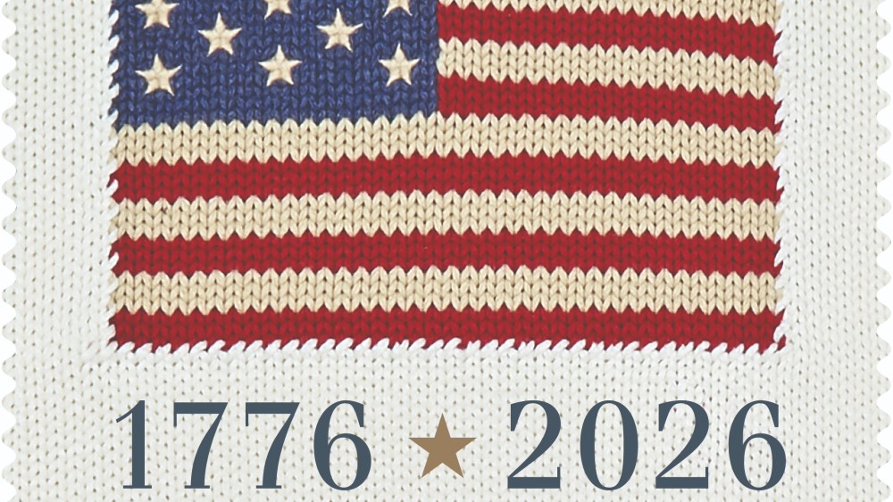 The stamp created for the nation's 250th anniversary from Ralph Lauren's flag sweater design.