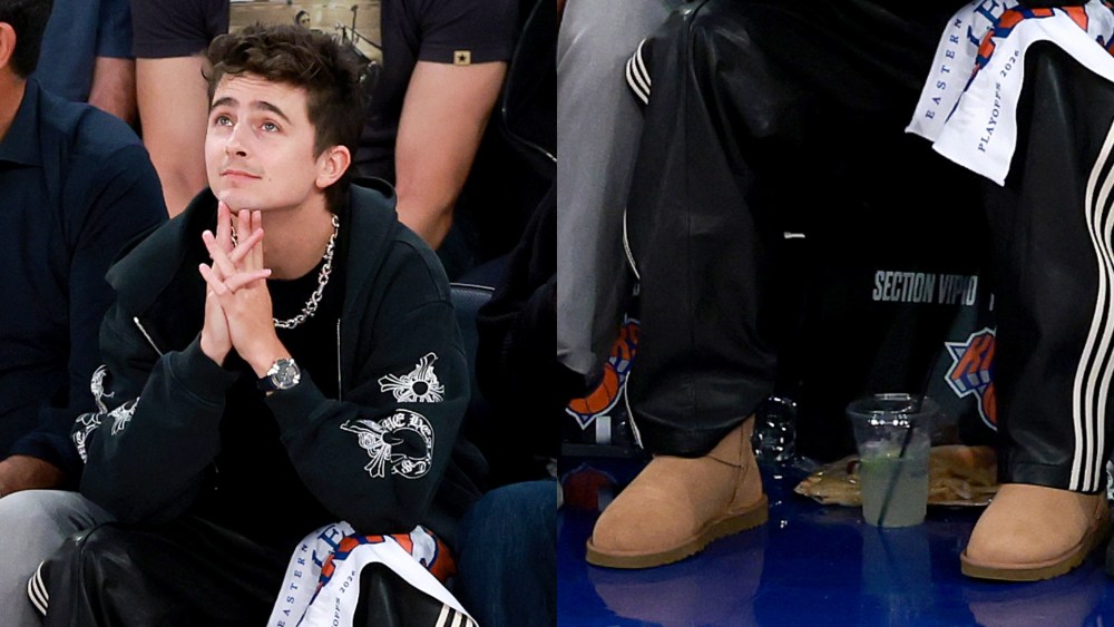 Timothée Chalamet attends Game Two of the NBA Eastern Conference Finals between the New York Knicks and the Cleveland Cavaliers at Madison Square Garden on May 21, 2026 in New York City.
