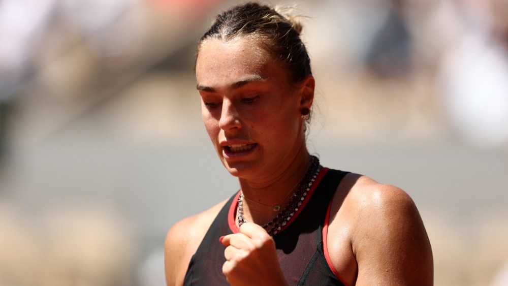 Aryna Sabalenka's Material Good necklace at the 2026 French Open