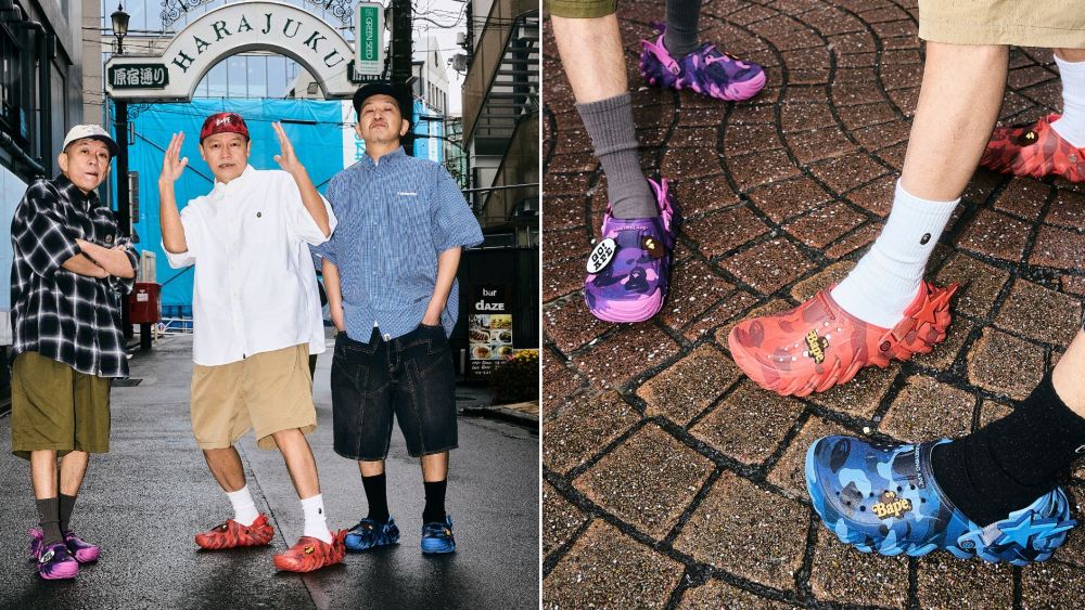 A look at A Bathing Ape and Crocs' second collaboration, with includes three Color Camo colorways of the Echo RO Clog.