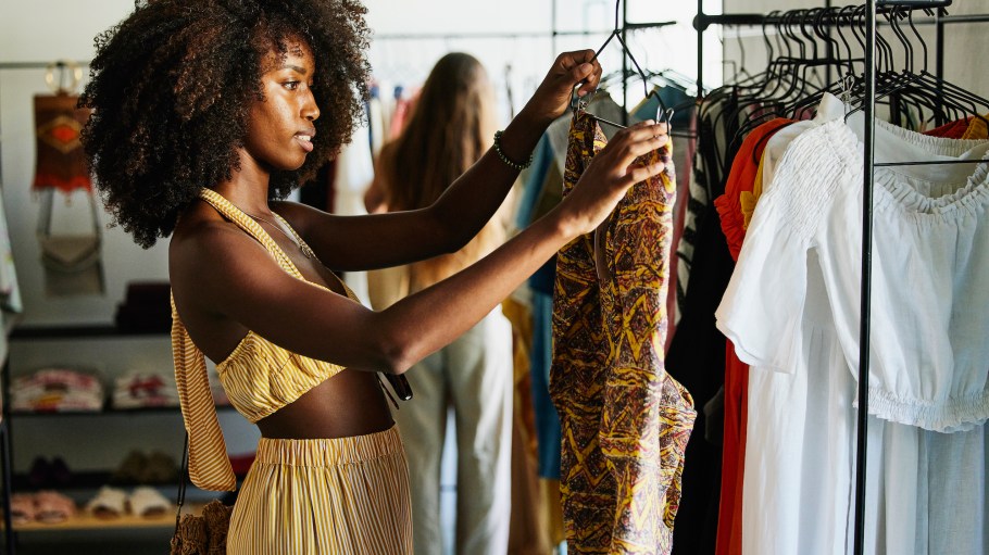Woman in clothing store