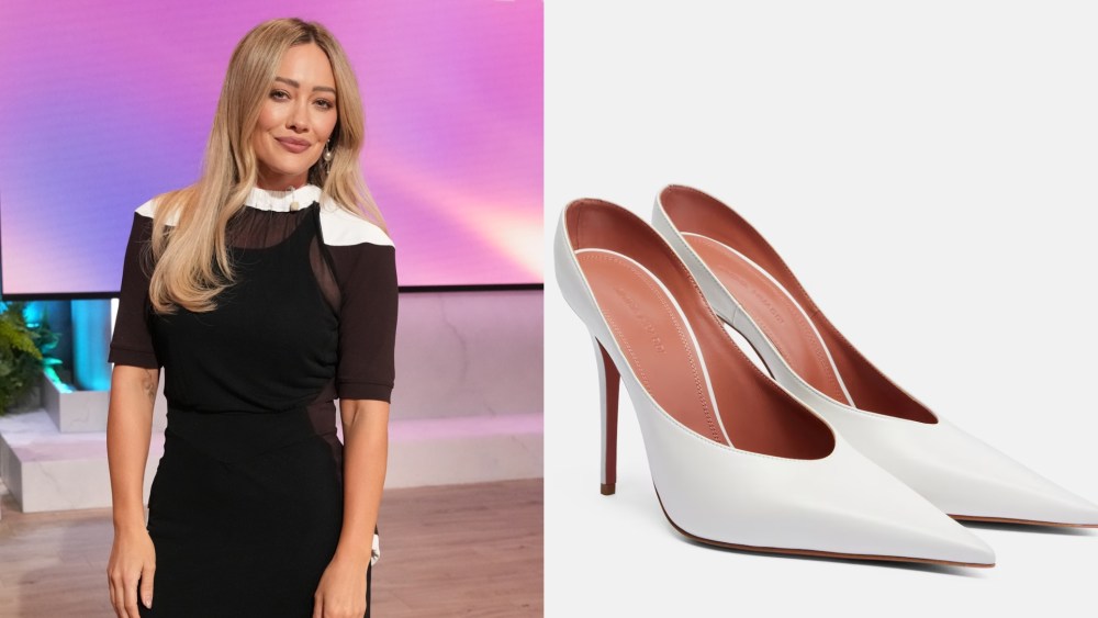 Hilary Duff on 'The Jennifer Hudson Show' in Amina Muaddi mules.