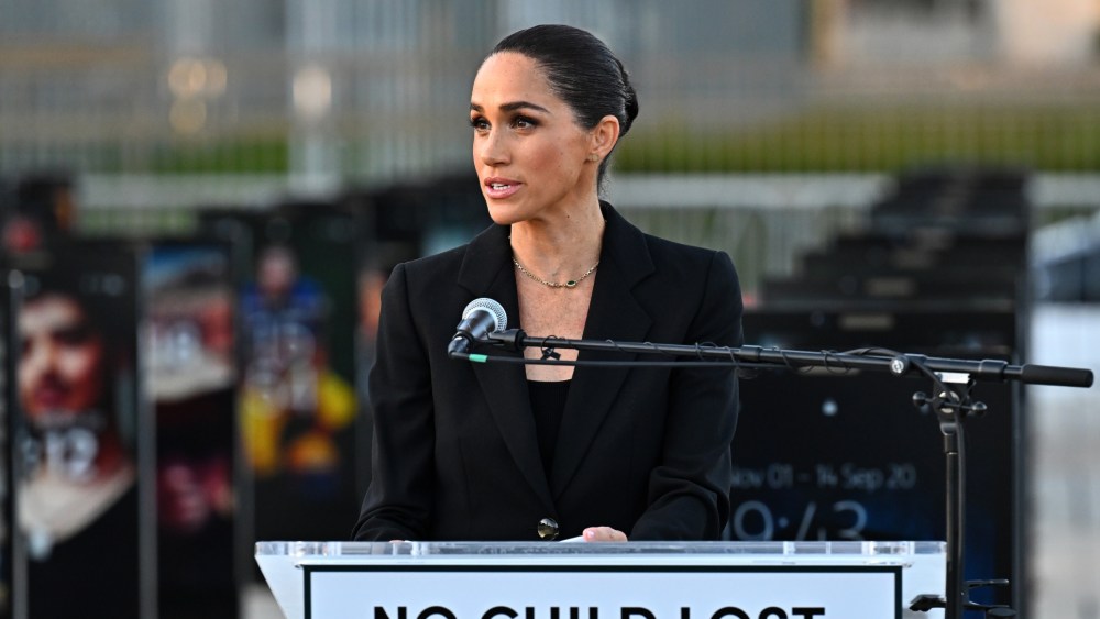 Meghan Markle wears Giorgio Armani at the inauguration of the Lost Screen Memorial, ahead of the opening of the 79th World Health Assembly at Place des Nations on May 17 in Geneva, Switzerland.