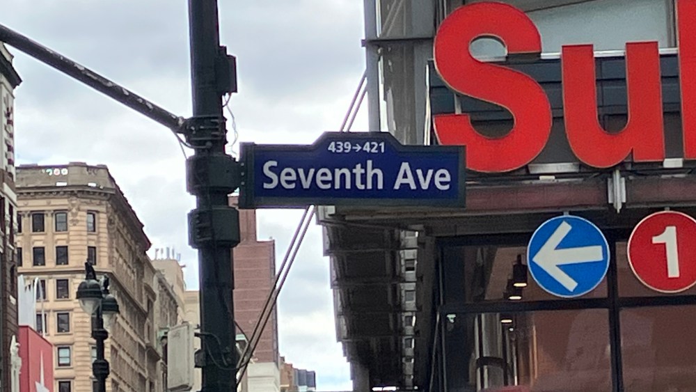 The southeast corner of Seventh Avenue and 34th Street.