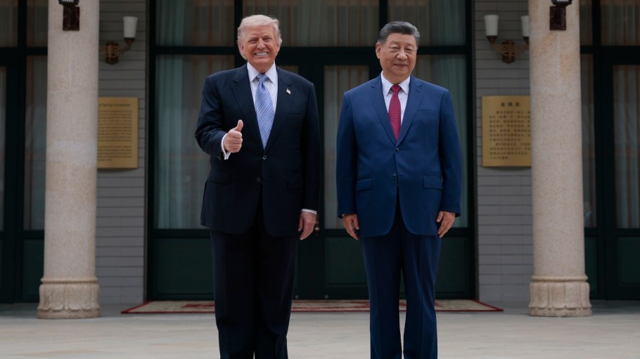 President Donald Trump and Chinese President Xi Jinping pose for photos at Zhongnanhai Garden on May 15, 2026 in Beijing, China.